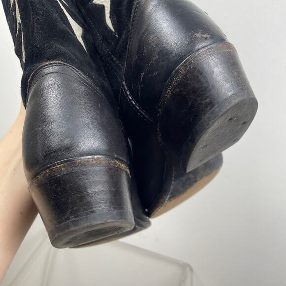 Vintage Dan Post Men’s Black White Tooled Suede Leather Cowboy Boots 6.5 M - Picture 9 of 12